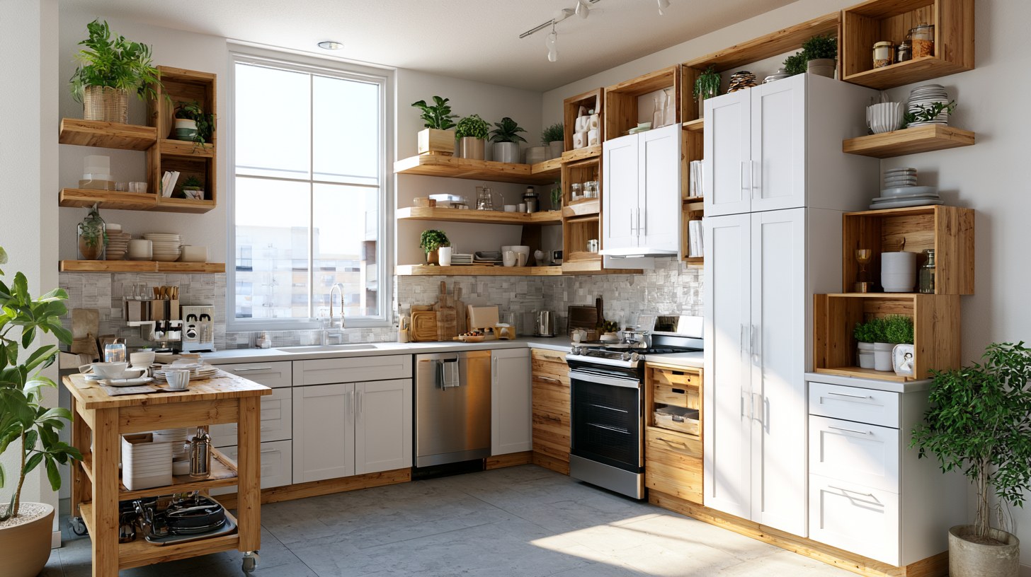 Small apartment kitchen with smart renter-friendly storage and modern decor