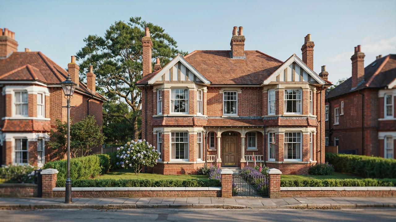Classic Edwardian style house with bay windows and red brick exterior.