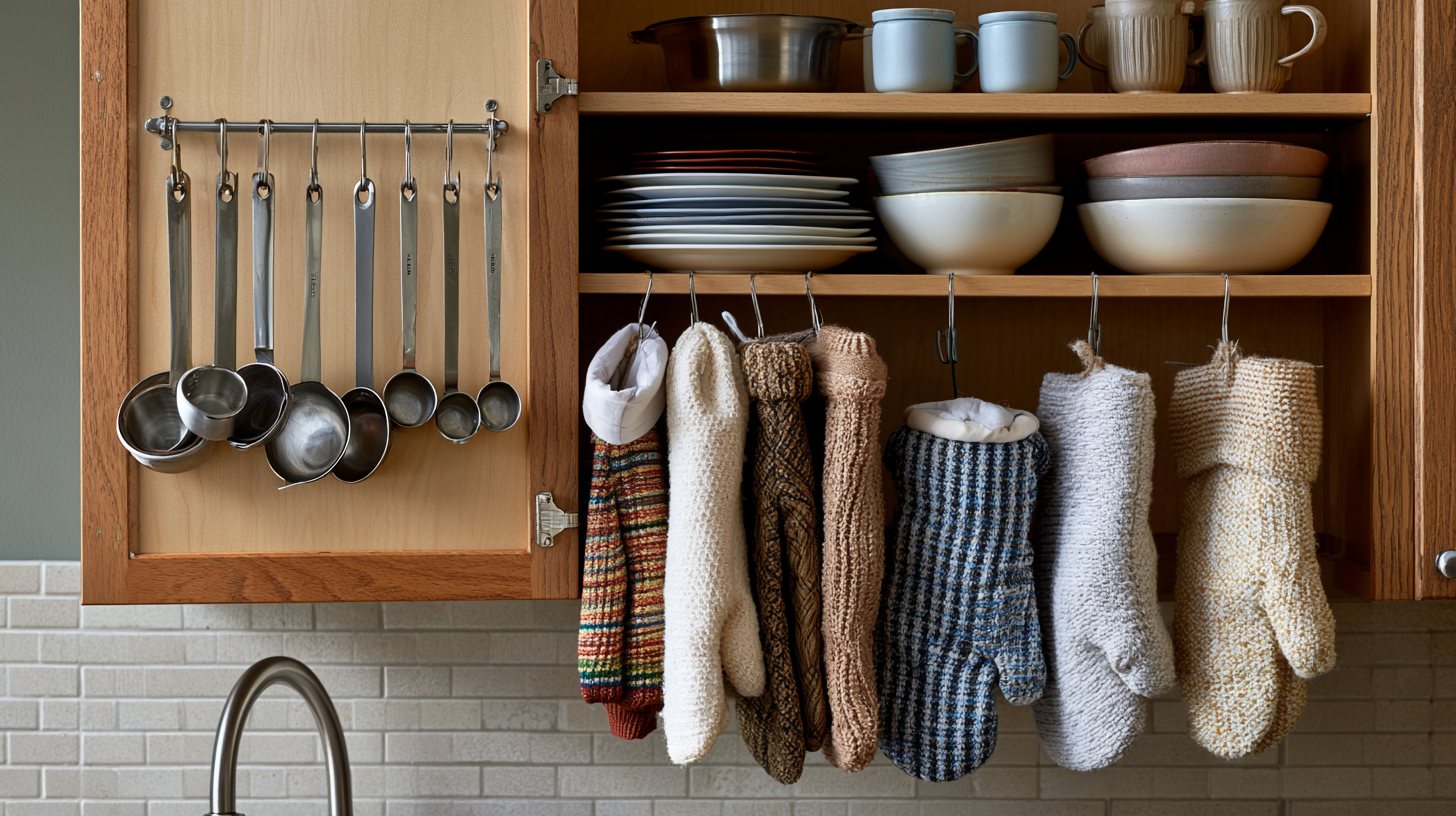 Hooks inside kitchen cabinet door