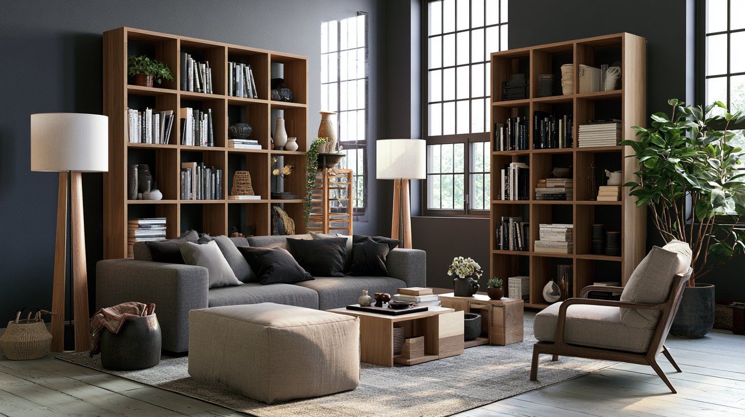 Balanced mix of furniture heights and shapes in a living room.
