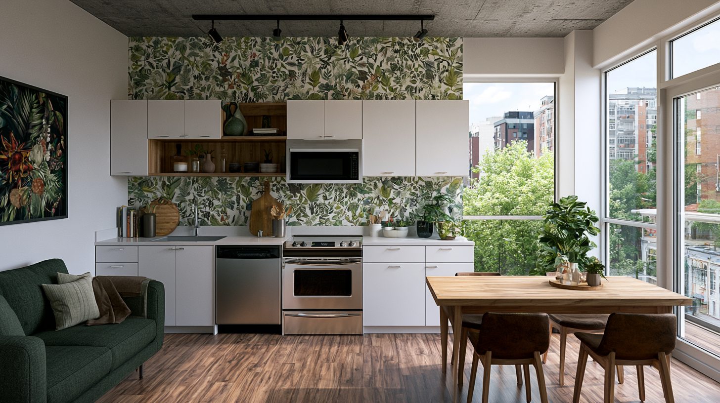 Removable wallpaper accent wall in kitchen